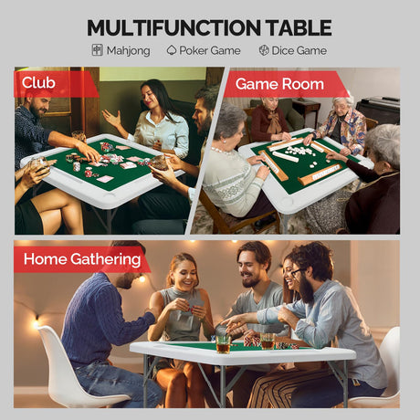 PEXMOR 39.5" Foldable Mahjong Table, Square 4 Player Card Game Table w/Cup Holders & Chip Grooves, Portable Folding Poker Domino Board Game Table for Blackjack, Texas Hold'em, Jigsaw Puzzles Game PEXMOR