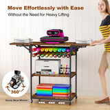 EasyCom 19.7"x46.5" Heat Press Table with 18 Vinyl Roll Holders, Adjustable Height 3 Tier Heat Transfer Machine Stand with Wheels, Foldable Crafting Table for DIY Sublimation Transfer Machine EasyCom