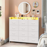 Welfuturer White Dresser with LED Lights and Charging Station for Bedroom 12 Drawers Dressers & Chest of Drawers Tall Dressers for Hallway Entryway Closets Living Rom Sturdy Steel Frame Wood Top Welfuturer