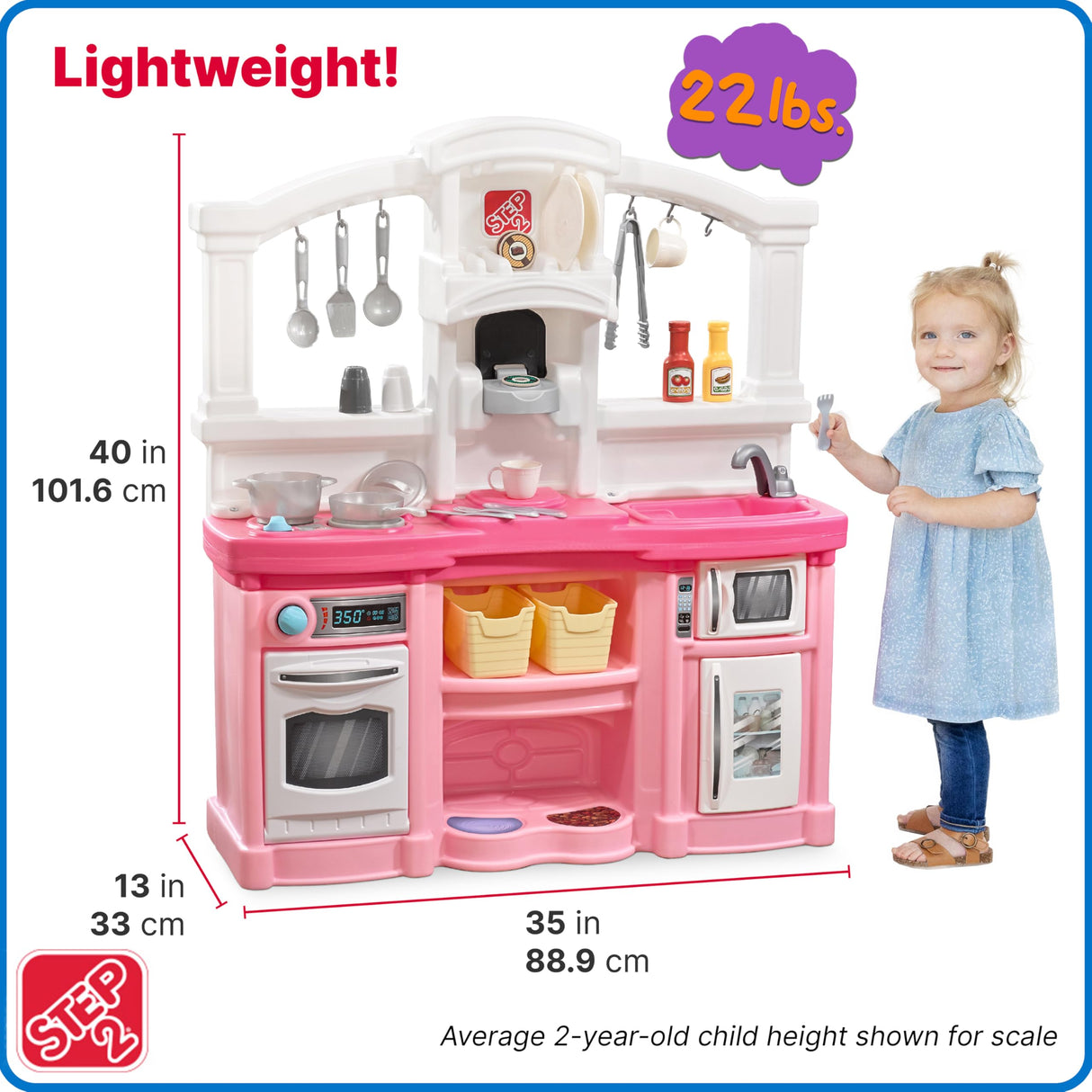 Step2 Fun with Friends Kids Kitchen Playset, Indoor/Outdoor Kitchenette, Interactive Play with Lights and Sounds, Durable Plastic, Includes 25 Piece Toy Accessories, Toddlers 2+ Years Old, Pink Step2