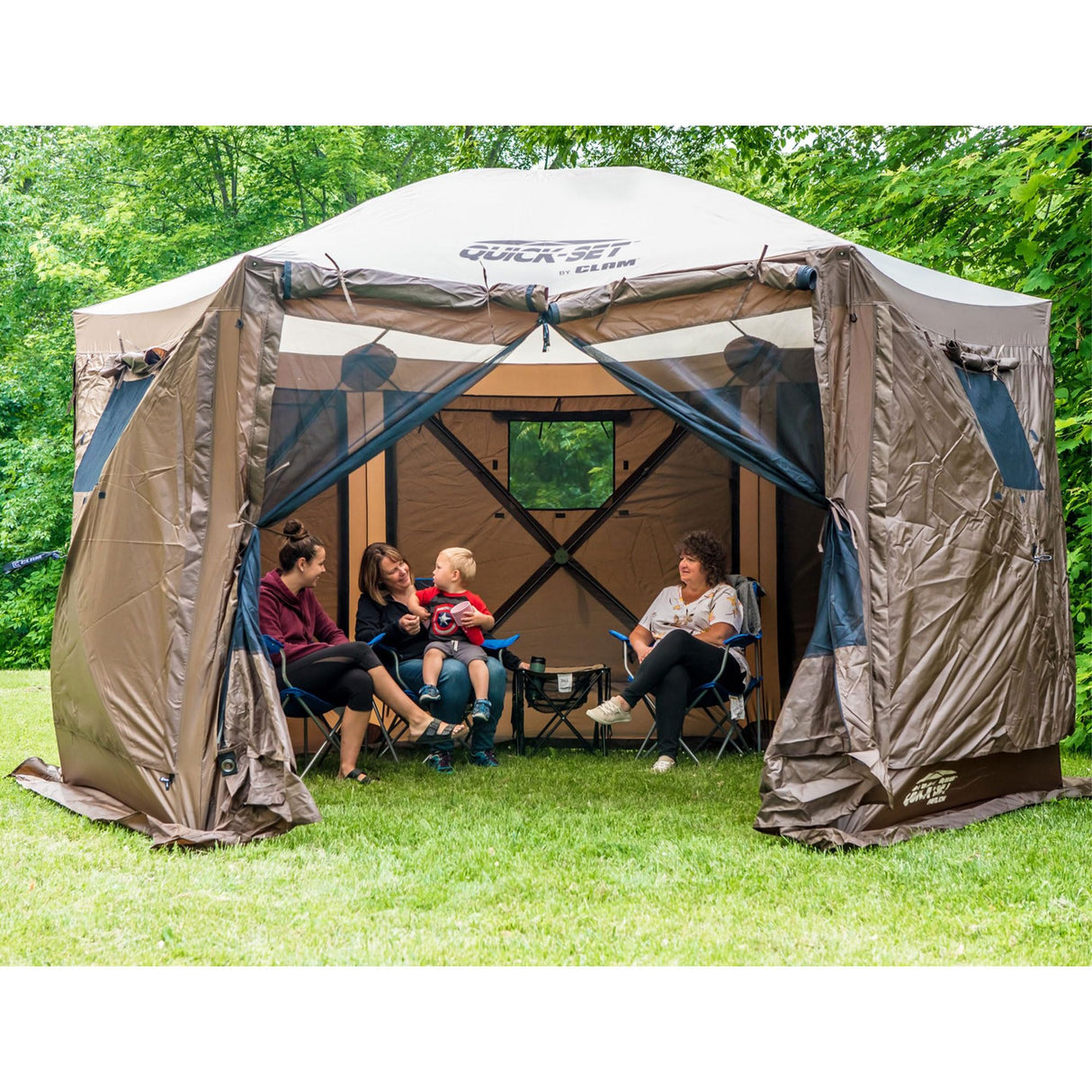 CLAM Pop Up Screen Tent, Outdoor Camping Gazebo Canopy, Pavilion, 12.5', Brown CLAM