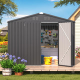 AECOJOY Shed 8' x 6' Metal Storage Shed for Outdoor, Dark Grey Steel Backyard Shed (53 Sq.Ft Land) with Design of Lockable Doors, Utility and Tool Storage for Garden, Backyard, Patio, Outside use AECOJOY