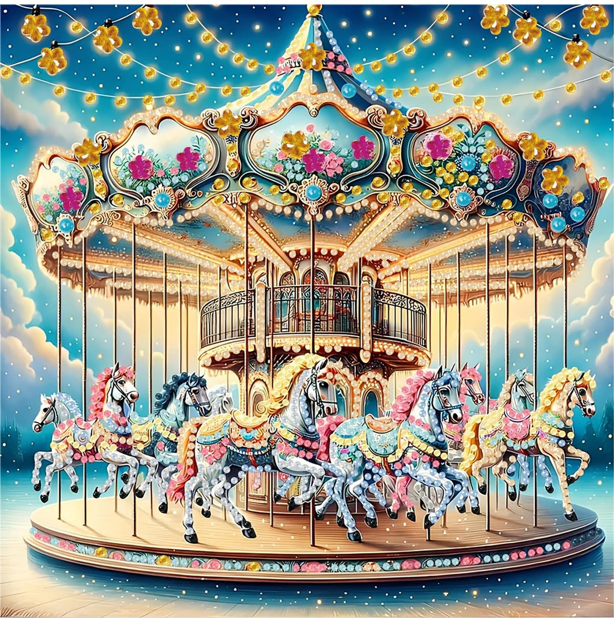 5D Diamond Art Kits for Adults,Carousel Special Shape Diamond Painting Kits for Beginners, DIY Crystal Diamond Dots Gem Art Craft for Home Decor 11.8x11.8 Inch Acelii