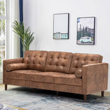 Lesofair 84" Suede Leather Sofa with 2 Soft Pillows, Tufted Modern Sofa with Sturdy Wooden Legs, 3 Seats Couch for Living Room, Office, Bedroom, Brown Lesofair
