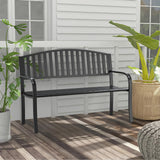 50" Heavy Duty Outdoor Bench, Wrought Iron Weatherproof Garden Bench Black Metal Patio Bench for Park Proch Yard 880lbs Maemttes