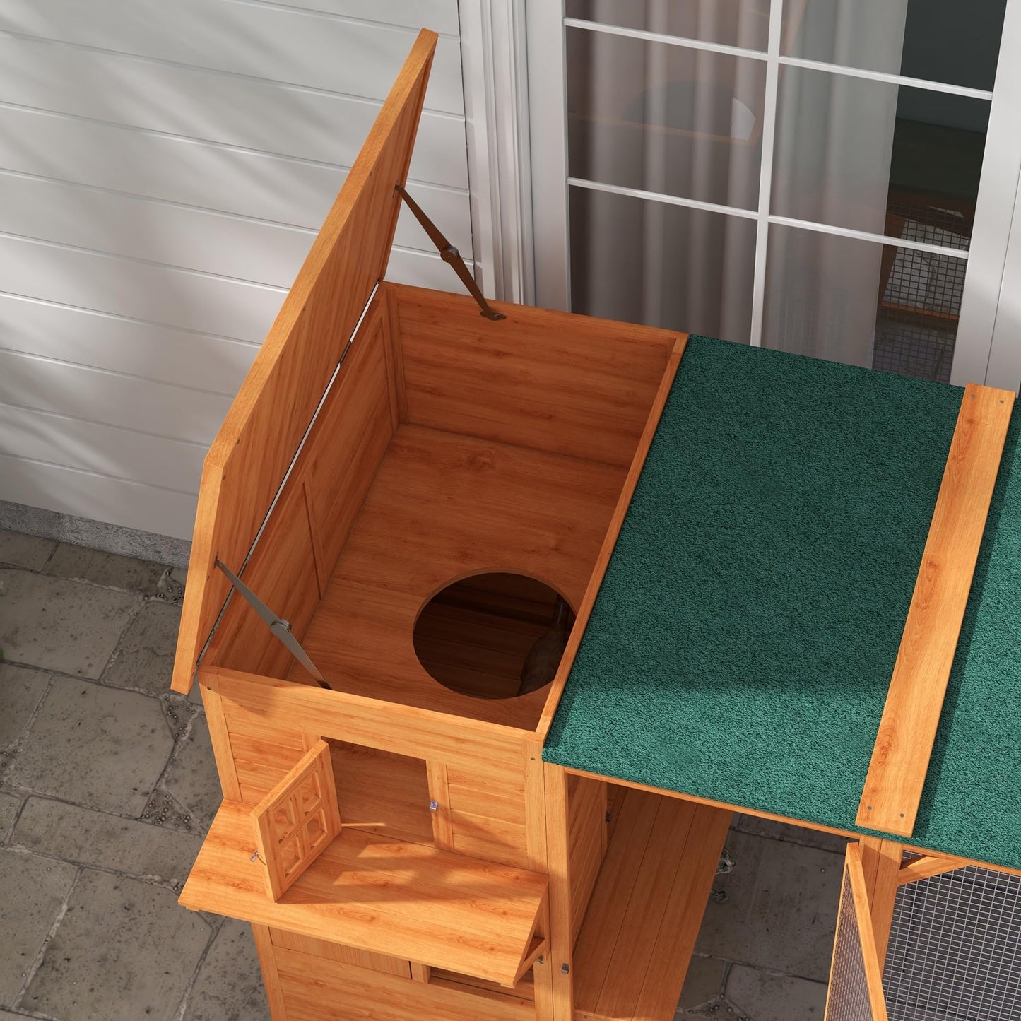 PawHut Outdoor Cat House for 3 Kitties, Multi-Level Design with Big Hiding Areas, Large Catio Cat Enclosure with 2 Stories & Multiple Platforms, Cat Condo for Large Cats, Orange - WoodArtSupply