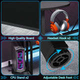 Tribesigns 75 Inch Gaming Desk with Monitor Shelf, Large PC Computer Desk with LED Lights, Gaming Table Gamer Desk for Bedroom, Home Office, Black Tribesigns