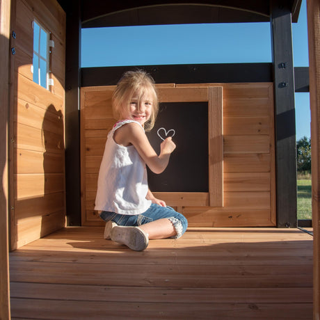 Backyard Discovery Canyon Creek All Cedar Wood Swing Set w/Grey Wave Slide, Playhouse w/Grill, Plastic Food, Picnic Area, Steering Wheel, Two Belt Swings, Rock Climbing Wall, Balcony, Deck, Web Swing Backyard Discovery