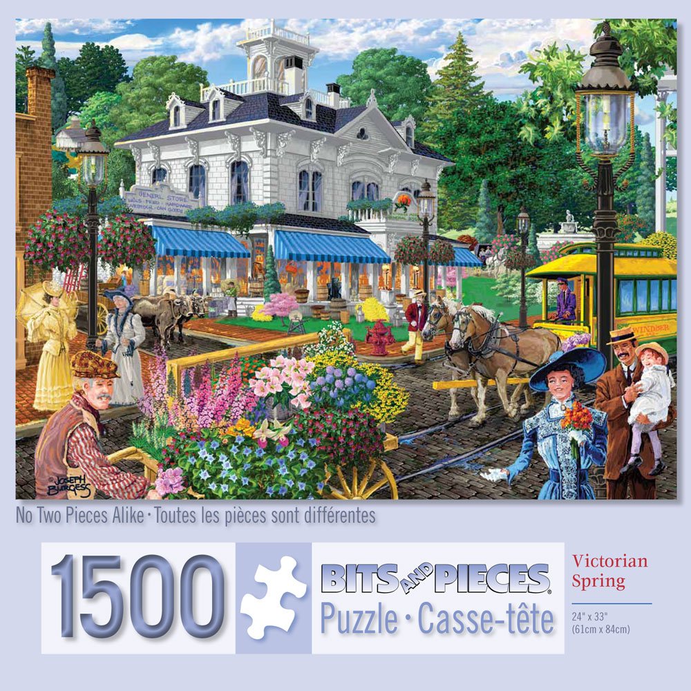 Bits and Pieces - 1500 Piece Jigsaw Puzzle - Victorian Spring, Busy Town Center - by Artist Joseph Burgess - 1500 pc Jigsaw