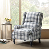 HULALA HOME Upholstered Wingback Recliner Chair, Small Adjustable Footrest Push Back Single Reclining Sofa, Mid Century Modern Lounge Armchair for Living Room, Bedroom, Reading/Plaid Black HULALA HOME