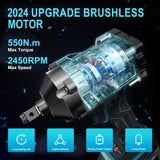 GEVEELIFE 550N.m/400Ft-lbs Brushless Impact Wrench,1/2" Cordless Impact Gun w/ 2x3.0Ah Battery & 6 Sockets, 2450RPM Power Electric Impact Driver for Car/DIY Furniture/Lawn Mower, Blue Toolbox GEVEELIFE