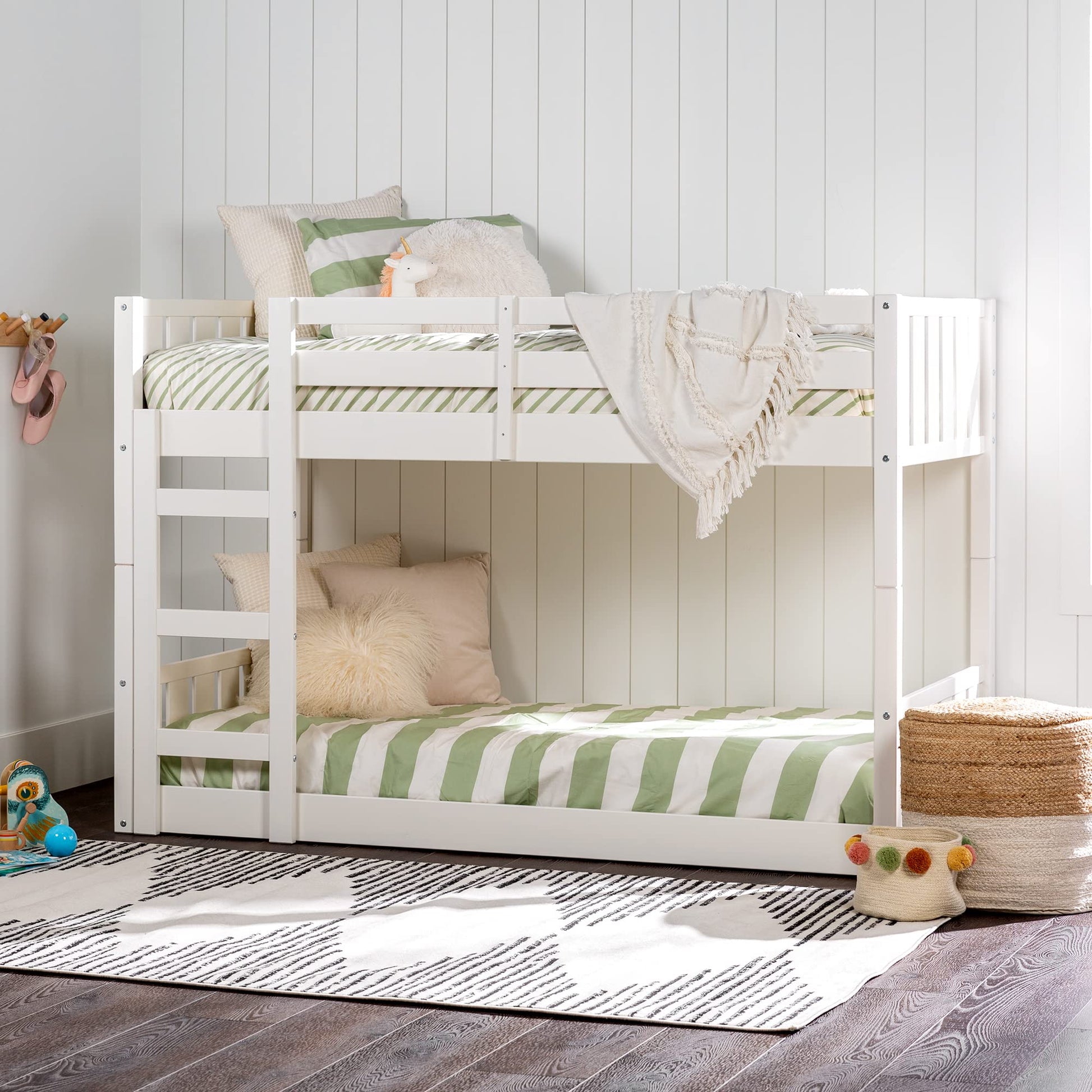 Dante Solid Wood Stackable Twin Bunk Bed in White by Walker Edison - WoodArtSupply