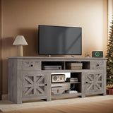 DWVO Farmhouse TV Stand for 75 Inch TV, Entertainment Center with Storage Cabinets, Media Console, TV Table with Drawers, TV Stands for Living Room, Grey Oak DWVO