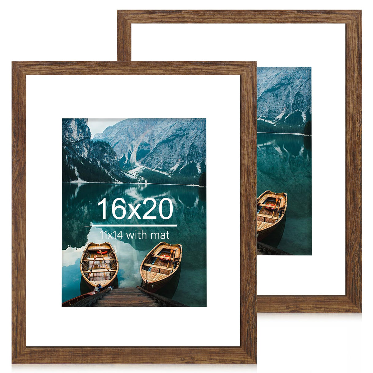 Hongkee 16x20 Frames Set of 2, Rustic Brown Wood Style - Display 16 x 20 Picture without Mat or 11x14 Picture with Mat, Wall Mounting Horizontal and Vertical Hongkee
