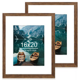 Hongkee 16x20 Frames Set of 2, Rustic Brown Wood Style - Display 16 x 20 Picture without Mat or 11x14 Picture with Mat, Wall Mounting Horizontal and Vertical Hongkee