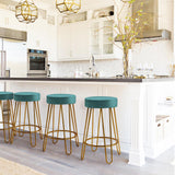 Yaheetech Bar Stools Set of 4, Velvet Round Counter Stools, Backless Counter Height Bar Chairs with Golden Legs for Kitchen Dining Room Pub Cafe, Peacock Blue Yaheetech