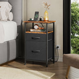WLIVE Nightstand with Charging Station, Night Stand with 2 Fabric Drawers, Bedside Table, Small Dresser for Bedroom, Side Table with USB Ports and Outlets, Black and Rustic Brown WLIVE