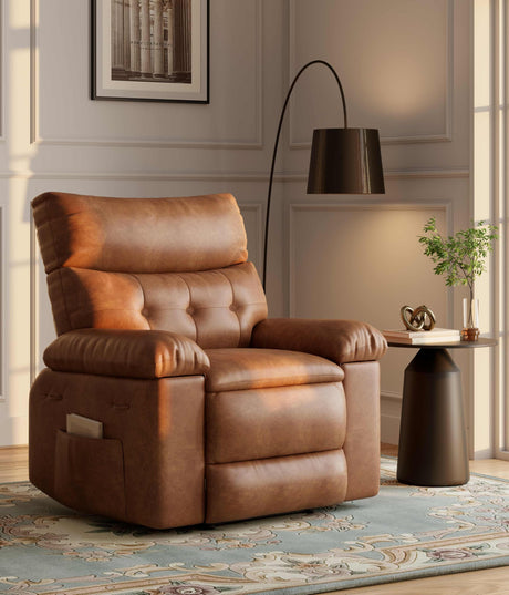 GarveeHome Oversized Wide Rocker Swivel Recliner Chair - Faux PU Leather Large Manual Recliner for Adults, Lazy Chair with 1.5X Sponge Comfort Arm and Back for Living Room, Bedroom GarveeHome