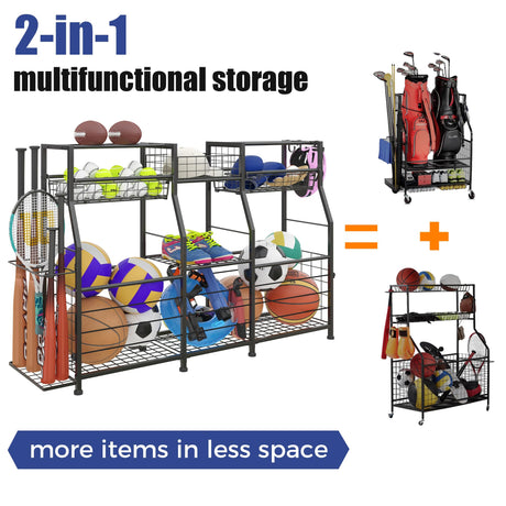 LUMAMU Small Garage Sports Equipment Organizer,Ball Storage Rack with Elastic Rope,Garage Organizer System, Indoor/Outdoor Shelf Rack for Sports Gear and Toys Storage LUMAMU