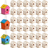 DoubleFill 12 Pcs 4.33" Wooden Bird Houses Bulk for DIY Unfinished Hanging Birdhouse for Crafts Art Wood Toys Class Activity Creative Project Parties Design DoubleFill