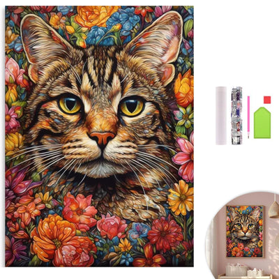 KICHANG Flower Cat Diamond Painting Kits,5D Diamond Painting Diamond Art,Round Full Drill Diamond Art Kits Diamond Dots Crafts for Home Decor Gift-12x16in