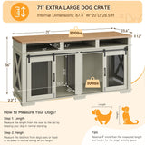 71" Dog Crate Furniture, Extra Large Wooden Double Dog Crate with 3 Storages and Removable Divider, Furniture Style Dog Crate Table Indoor TV Stand for Large Medium Dogs, White STMHOM