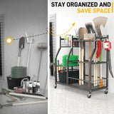 Ultrawall Garden Tool Organizer, Yard Tool Storage Rack for Garage Organization with Lockable Wheels, Garden Tool Stand for Rake, Brooms, Indoor & Outdoor Use Ultrawall