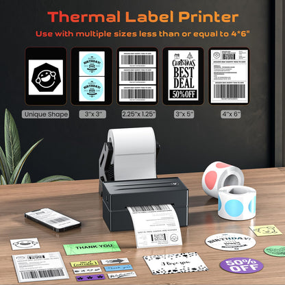 Thermal Label Printer for Small Business, 4x6 Shipping Label Printer for Shipping Packages,Bluetooth thermal printer Support Windows Mac Android iPhone Used for Amazon Ebay Shopify Temu TK USPS