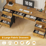 ADORNEVE Twin Loft Bed with Desk and 8 Storage Drawers, Metal Loft Bed Twin Size with LED Lights & Charging Sation, LED Loft Bed with 6 Storage Shelves & Clothes Rail, Full-Length Guardrail, Black ADORNEVE