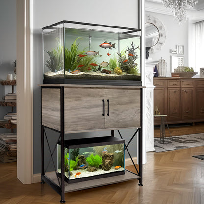 Herture 20-29 Gallon Aquarium Stand Metal Frame Fish Tank Stand with Cabinet Storage, for 20 Gallon Long Aquarium,30.7" L*16.5" W Tabletop,330LBS Capacity Grey PG01YGZ - WoodArtSupply