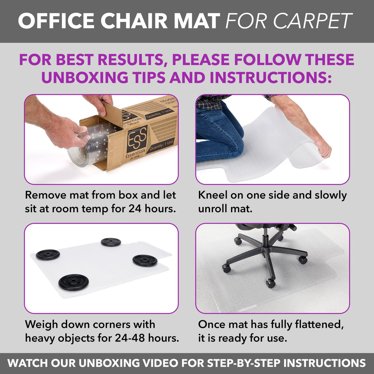 OFM Office Chair Mat for Carpet – Computer Desk Chair Mat for Carpeted Floors – Easy Glide Rolling Plastic Floor Mat for Office Chair on Carpet for Work, Home, Gaming with Extended Lip (36” x 48”) OFM