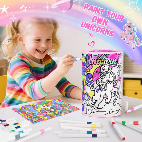Unicorn Lamp for Kids, Birthday Gifts for Girls Ages 6 7 8 9 10 11 12 Year Old, Bedside Table Lamp for Bedroom, 3 Way Small Lamps for Nightstand, Paint You Own Unicorn Lamp Kit Toys, Art Supplies Toy JIGQGY