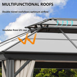 GAZEBEST 12' X 16' Permanent Hardtop Gazebo, Outdoor Polycarbonate Double Roof Pavilion Pergola Canopy with Aluminum Frame and Privacy Curtains for Patio, Garden, Backyard, Lawn GAZEBEST