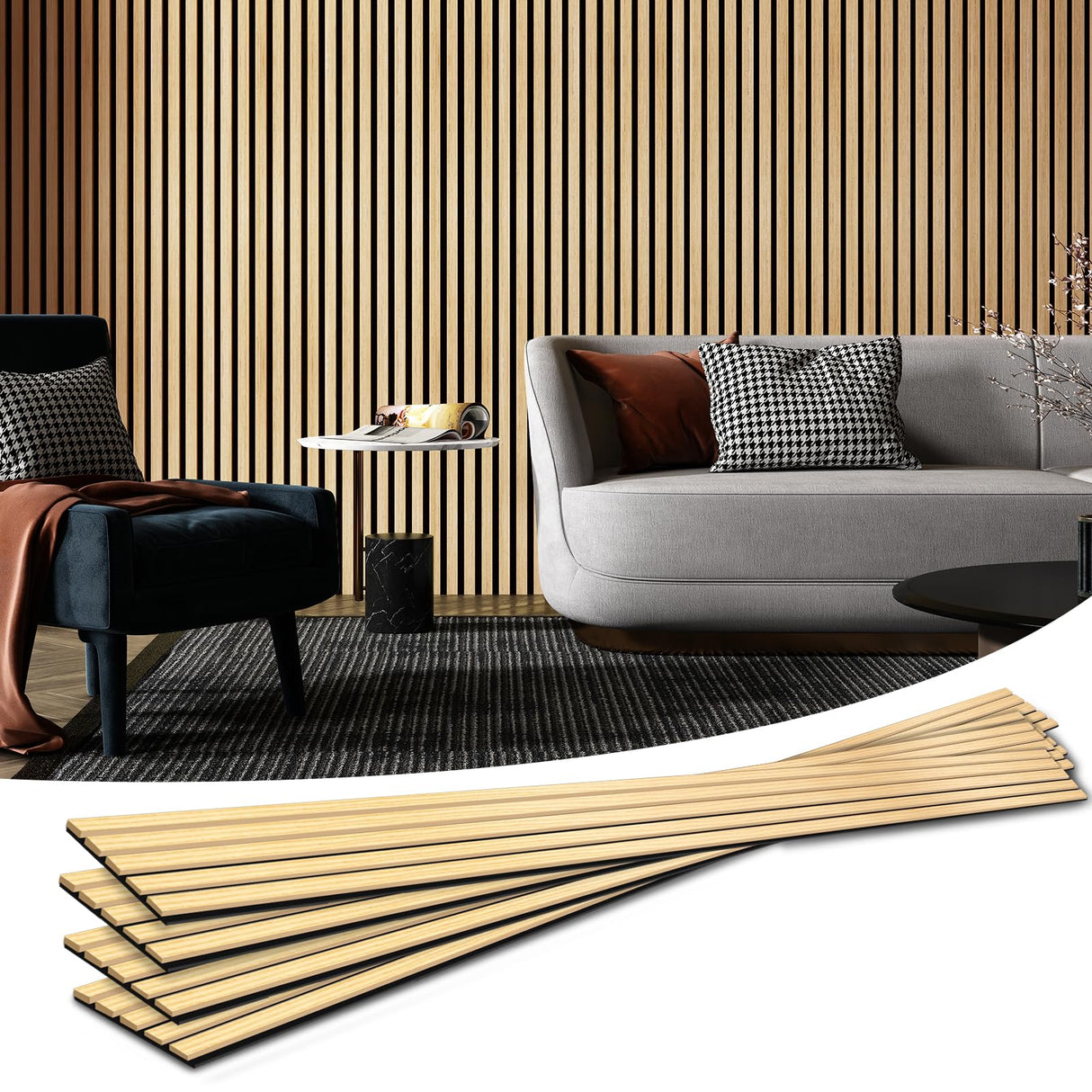 Art3d 4-Piece Wood Slat Acoustic Panels for Stylish Decor and Noise Reduction, 3D Textured Panel for Ceiling and Wall, Oak Art3d