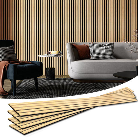 Art3d 4-Piece Wood Slat Acoustic Panels for Stylish Decor and Noise Reduction, 3D Textured Panel for Ceiling and Wall, Oak Art3d