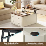 Memobarco 31.5" Lift Top Coffee Table with Storage,Square Coffee Tables with Lifting top for Living Room,Farmhouse Coffee Table with Storage Drawers and Large Hidden Compartment,Rustic White+Walnut Memobarco