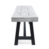 Great Deal Furniture Cassie Outdoor Light Grey Sandblast Finish Acacia Wood Dining Bench with Black Rustic Metal Finish Frame GDFStudio