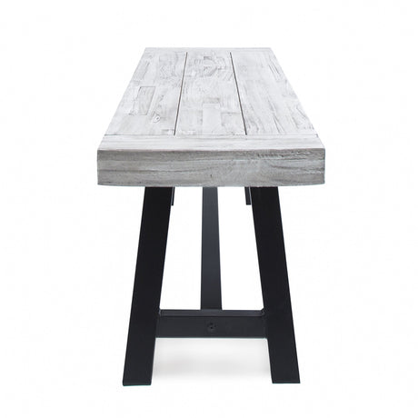 Great Deal Furniture Cassie Outdoor Light Grey Sandblast Finish Acacia Wood Dining Bench with Black Rustic Metal Finish Frame GDFStudio