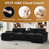 HYJT-H&K 124" U Shaped Cloud Couch Sectional, Comfy Fluffy Chenille Black Sectional Couches for Living Room, Modern Modular Sectionals Sofa with Central Console Double Chaise Lounge Black HYJT-H&K