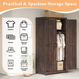 AMERLIFE Farmhouse Armoire Wardrobe Closet with 2 Barn Doors, 71'' Storage Cabinet with Hanging Rod & Shelf, Versatile Clothing Storage for Bedroom, Espresso AMERLIFE