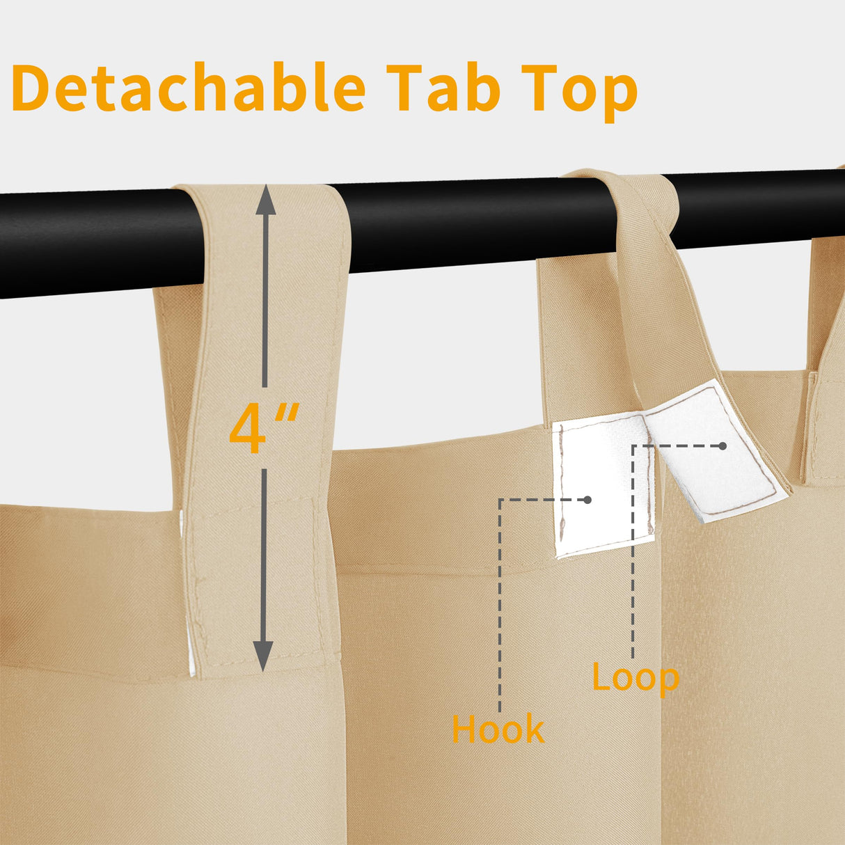 Easy-Going Outdoor Patio Curtains Detachable Tab Top Windproof Weatherproof Curtain for Cabana, Porch, Pergola and Gazebo, Tab Bottom Drape, 2 Panels, 54W x 84L inch, Beige Easy-Going