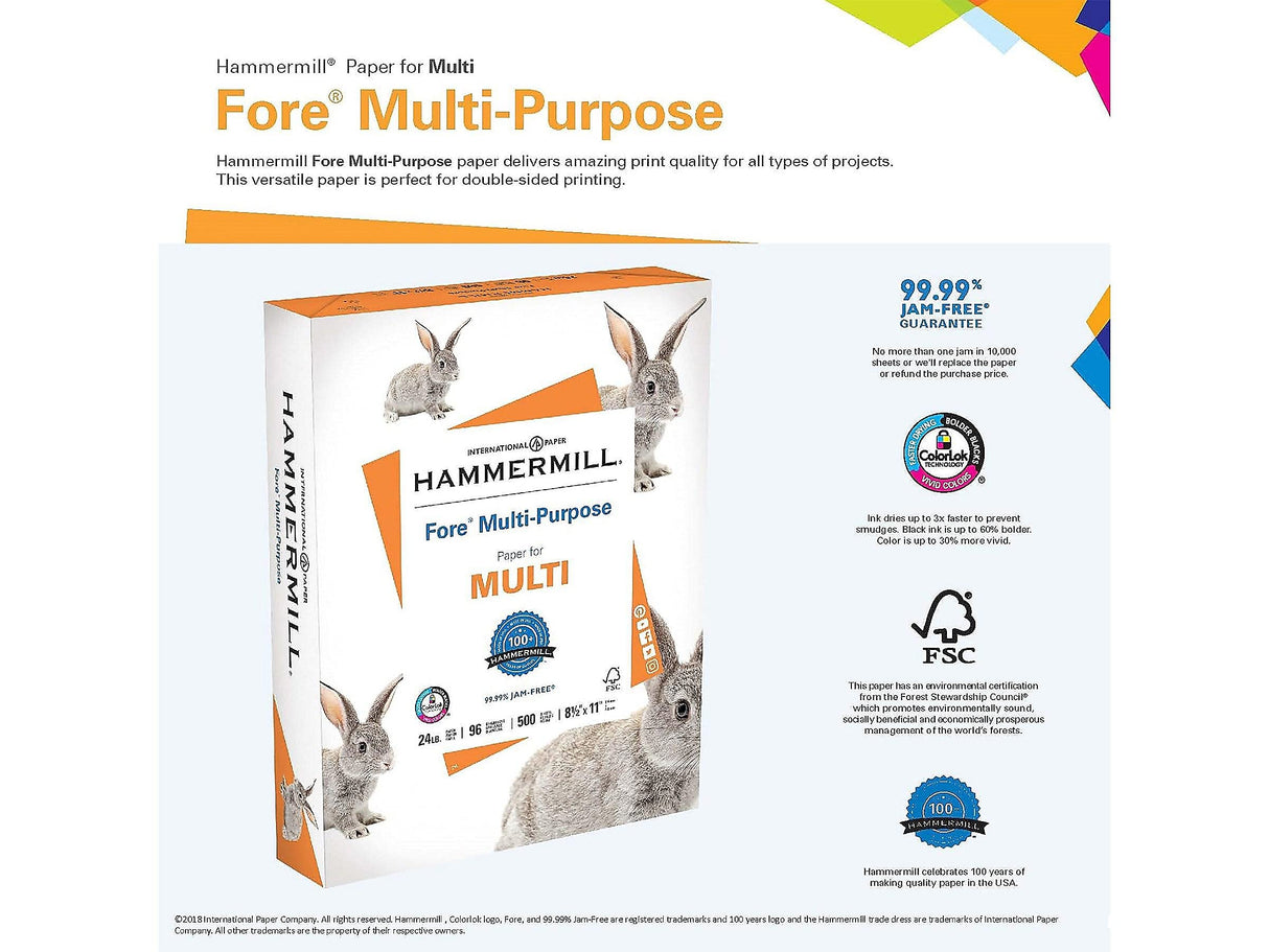 Hammermill Printer Paper, Fore Multipurpose 24 lb Copy Paper, 8.5 x 11 - 1 Ream (500 Sheets) - 96 Bright, Made in the USA, 103283R Hammermill
