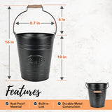 Autumn Alley Farmhouse Bathroom Trash Can - Decorative Rustic Black Trash Can Bucket with Wooden Handle for Bathroom, Bedroom, Office, Kitchen, Western Country Home Décor, 2 Gal., Matte Black Autumn Alley