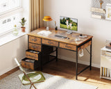 ODK Computer Desk with 6 Drawers, 40 Inch Small Desk with Storage, Reversible Desk with Headphone Hook for Home Office, Work Study Table for Bedroom, Rustic Brown ODK