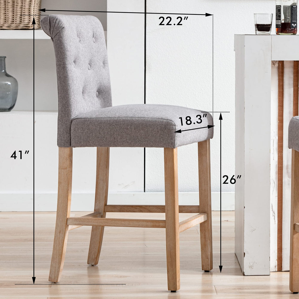 GOTMINSI 26" Bar Stools Set of 2 for Kitchen Island Upholstered Counter Height Bar Stools with Button Tufted Decoration Barstools Home Kitchen Island GOTMINSI