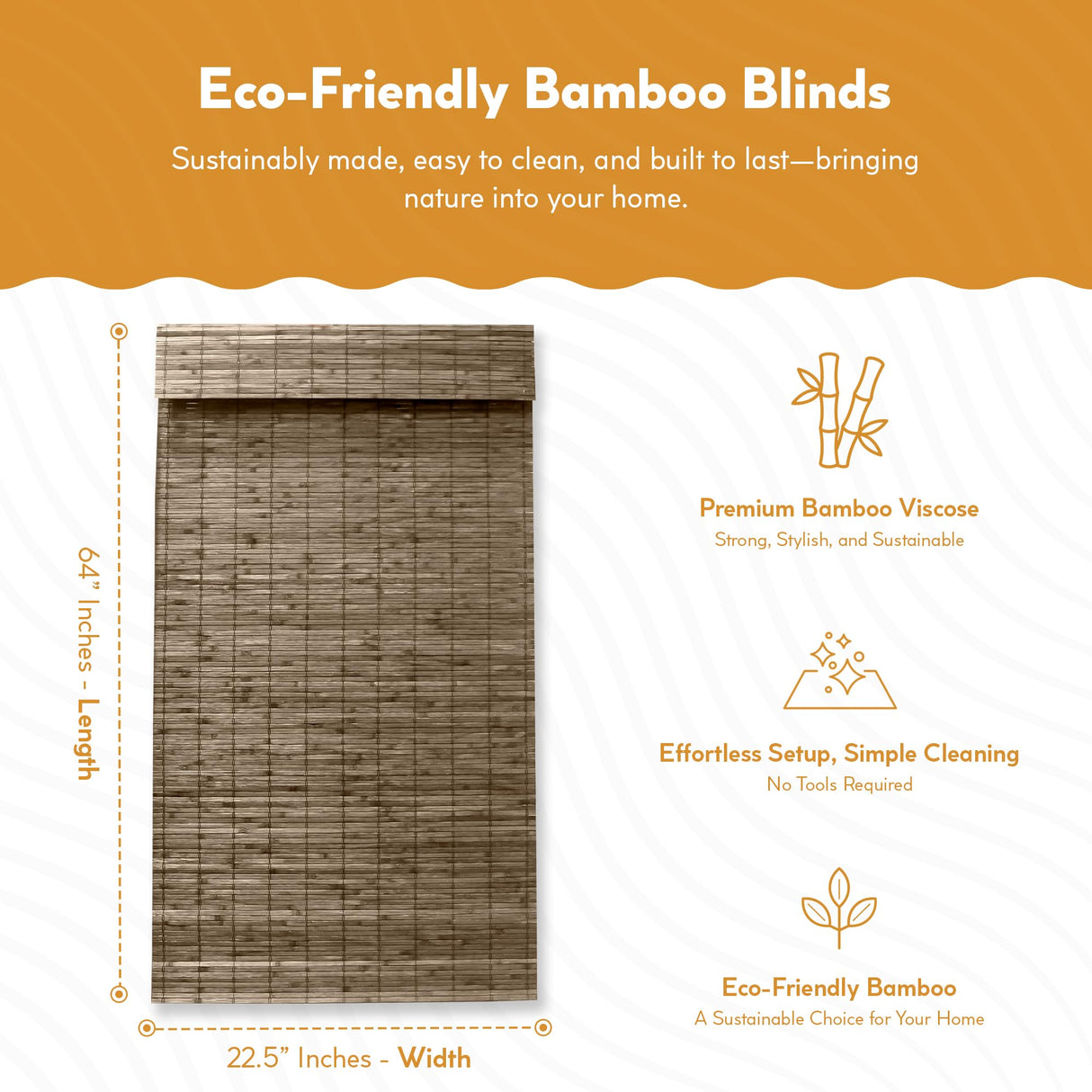Radiance Cordless Bamboo Roman Shades for Windows - Flatstick Bamboo Blinds for Semi-Private Light Control - Easy to Lift & Fold Up Window Shades - Driftwood - 22.5 in. W x 64 in. L - (2216600E) Radiance