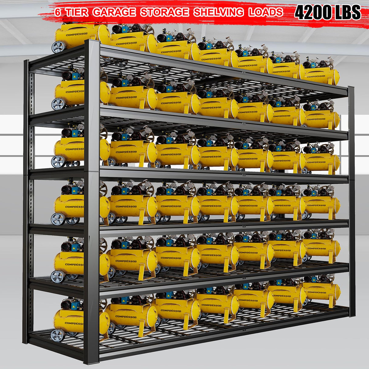 PMKES 65" W Garage Shelving Heavy Duty, 6 Tier Garage Shelves, Adjustable Storage Shelving Unit, Commercial Metal Shelf Rack for Warehouse, Pantry, School, Shop PMKES