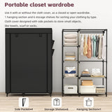 Calmootey Portable Closet Organizers, Clothing Storage, Wardrobe with 6 Shelves and Hanging Rod, Non-Woven Fabric Cover with 4 Side Pockets, Black Calmootey