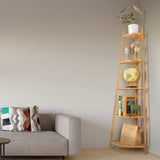 DRDINGRUI Bamboo Corner Shelf Stand for Display, 59'' Tall Storage Rack, 5-Tier Shelf for Organize DRDINGRUI