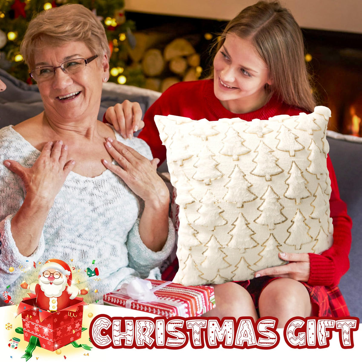 Christmas Pillow Covers, Set of 2 Christmas Decorations Throw Pillow Covers, 18x18 Inch Soft Fluffy Cushion Covers for Home Décor Xmas Series Cushion Pillow Cover Custom Zippered Square Pillowcase Eliluoni